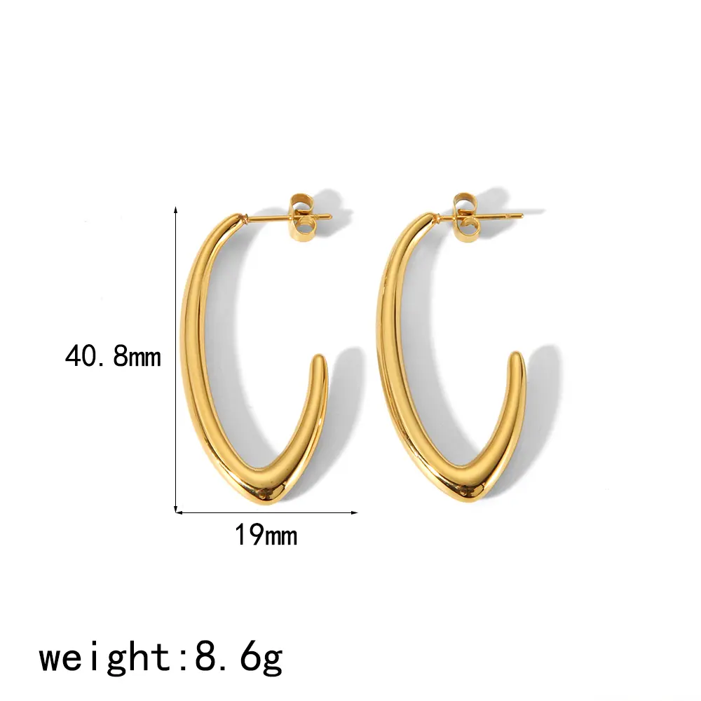 1 paire de boucles d'oreilles à tige simples et chics en forme de C en acier inoxydable plaqué or 18 carats pour femmes h5 Image2